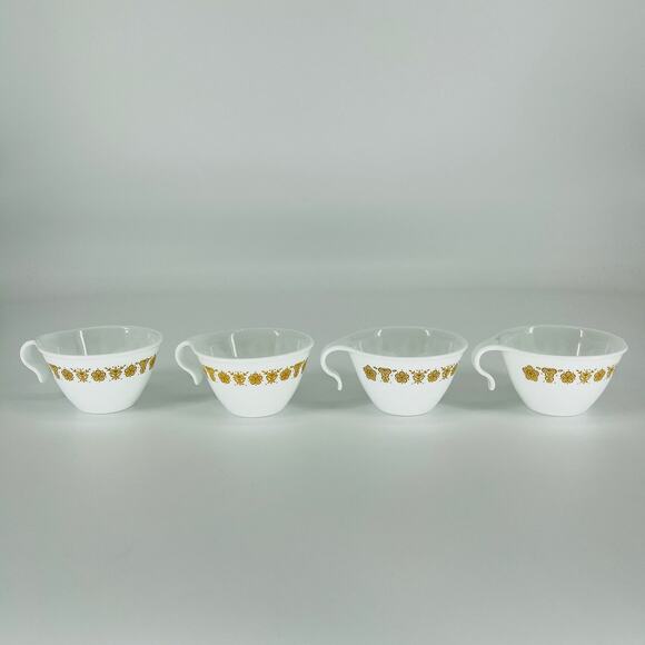 Vintage Corelle by Corning Butterfly Gold Flat Coffee Tea Cups - Set of 4 - GUC - Picture 1 of 11